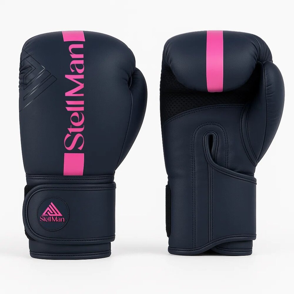 Stellman Tight Fit Boxing Gloves Matte Black Pink Training Sparring Gear NEW